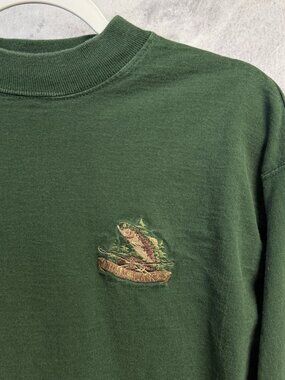 Vintage Twin Lakes Camp David T Shirt Mens L Green Long Sleeve Fishing